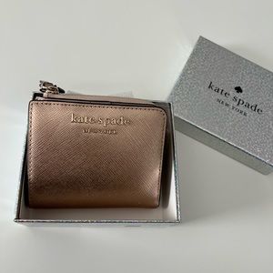Kate Spade Small Wallet L-Zip Bifold Glittering Rose Metallic